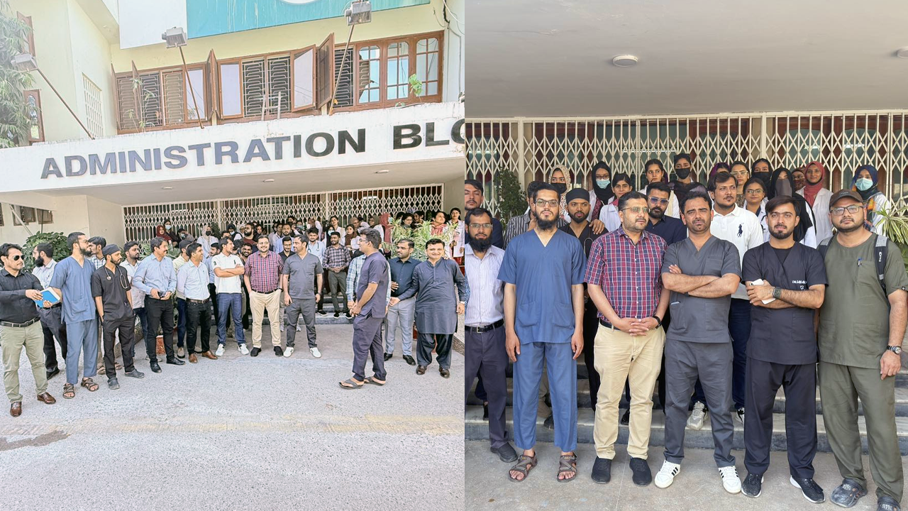 جناح اسپتال کراچی میں ینگ ڈاکٹروں کا احتجاج جناح اسپتال کراچی میں ینگ ڈاکٹروں کا احتجاج